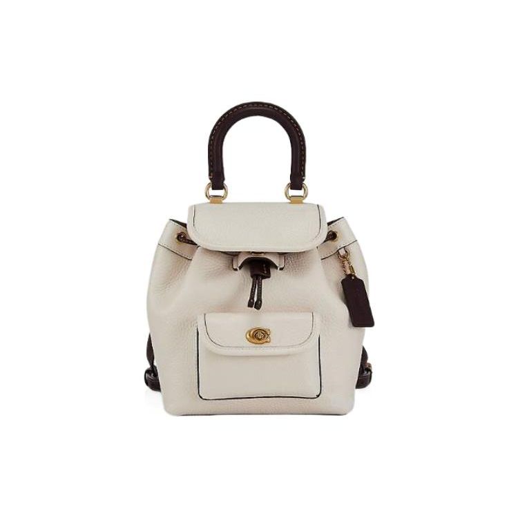 Coach Women's White Riya 23 Drawstring Closure Leather Backpack Medium Backpack Ch588-B4cah
