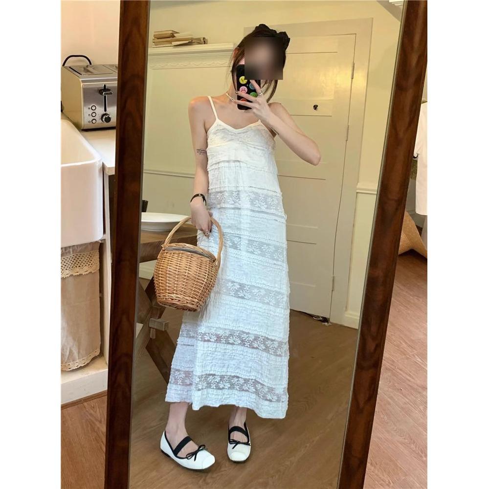 

Женское абрикосовое платье-камисоль А-силуэта во французском стиле с кружевной отделкой - Летнее платье-торт приталенного силуэта S (up to 45kg)