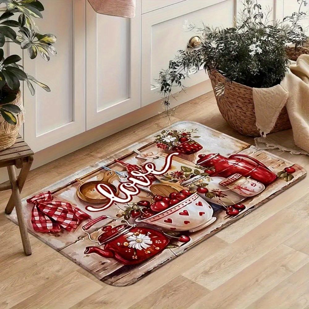 1 Pièce Tapis de Cuisine Anti-Fatigue, Imprimé Rouge Cuisinière Imperméable Antidérapant Épais Rembourré Tapis de Cuisine Confort Robuste Tapis de Sol pour Cuisine