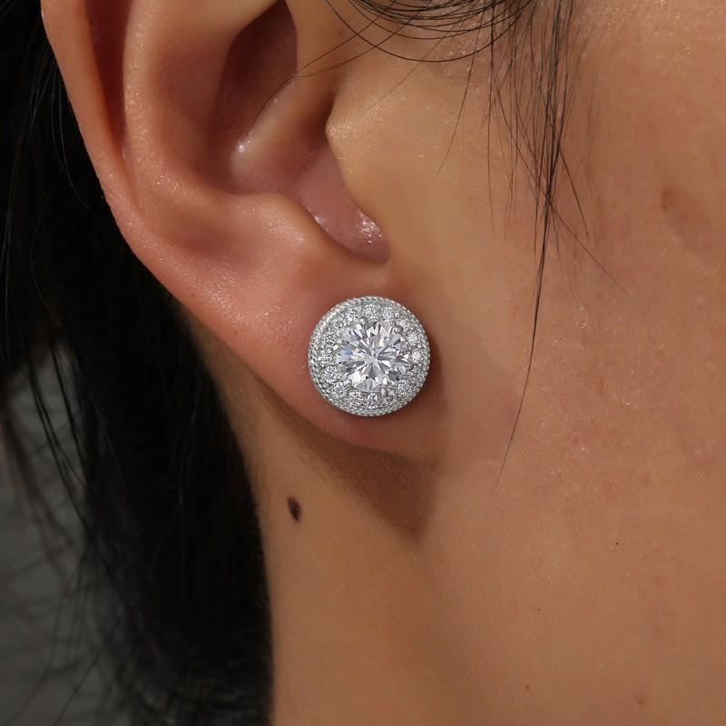 Womens Sterling Cubic Zirconia Stud Earrings Full Pave Round Design Elegant Daily Wear Jewelry