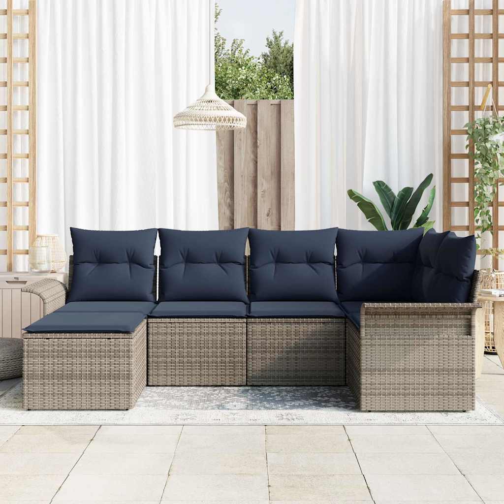 6 Piece Grey Garden Sofa Set with Cushions
