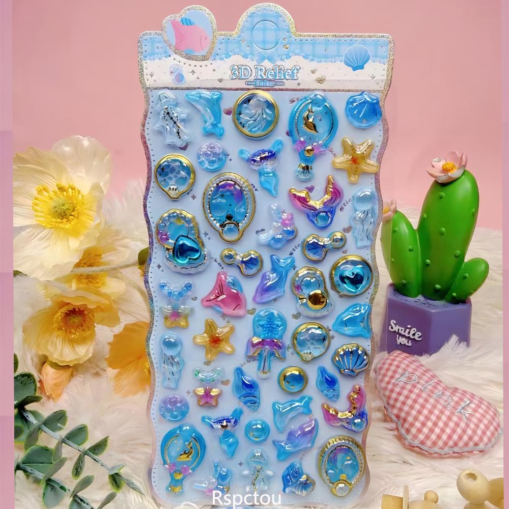 1/8pcs Cartoon Cute Aesthetic 3D Stickers Creative Animal Food Crystal Sticker for Notebook Guitar Decoration Decals Gift