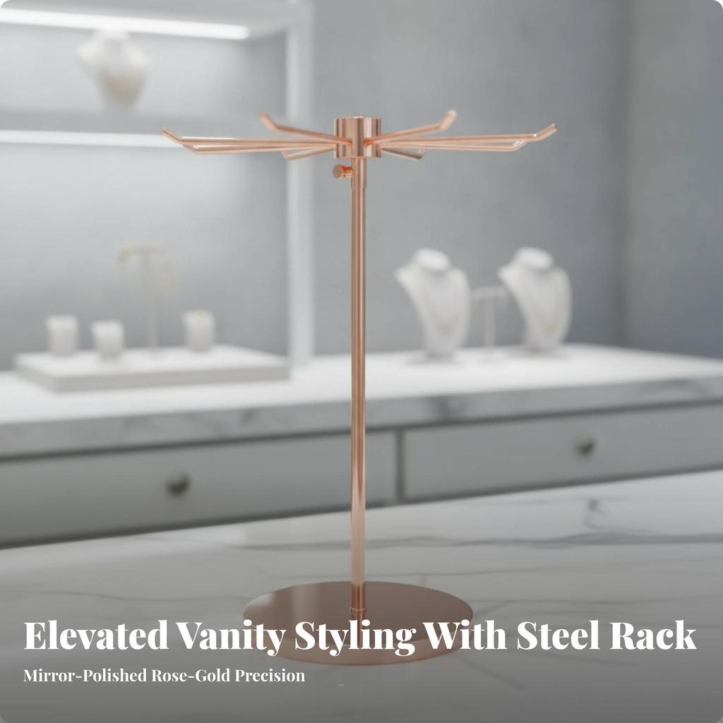 Tangletangle-Resistant Rotating Jewelry Organizer Rose Gold Display