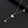 Elegant Seashell & Butterfly Titanium Necklace with Pearl Pendant for Women