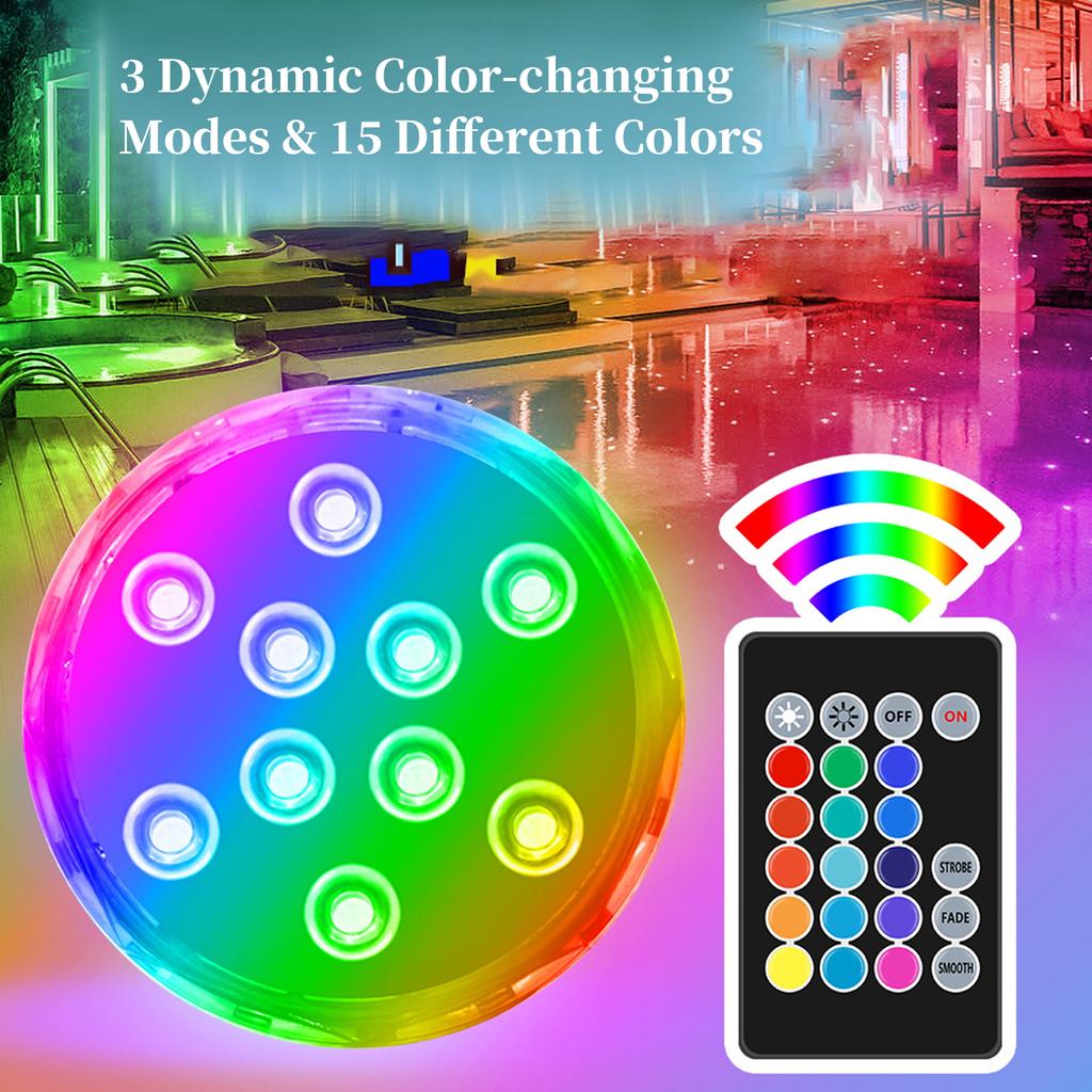 Submersible LED Lights with Remotes RGB 15 Colors Waterproof Pond Lights Underwater Lights for