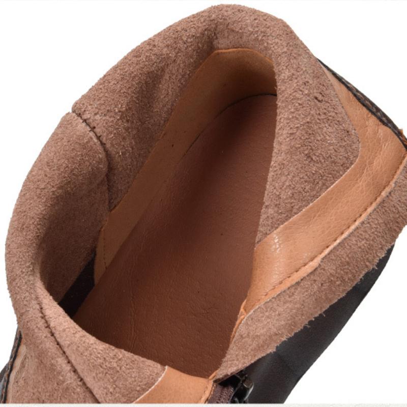 Johnature Vintage Handmade Genuine Leather Thick Soled Short Boots Round Toe Women's Flat Platform Shoes