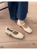 Square Head One-word Buckle with Mary Jane Shoes Women's New Soft Leather Yellow Retro Flat Shoes