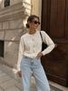 Retro literary and artistic autumn and winter comfortable gold buckle crew neck knitted cardigan solid color women's sweater cardigan gold buckle 