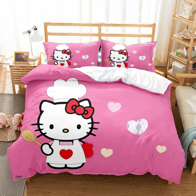 Kids Three-piece Bedding Set - Cartoon 3d Digital Print Duvet Cover and Pillowcase Set 90*190cm