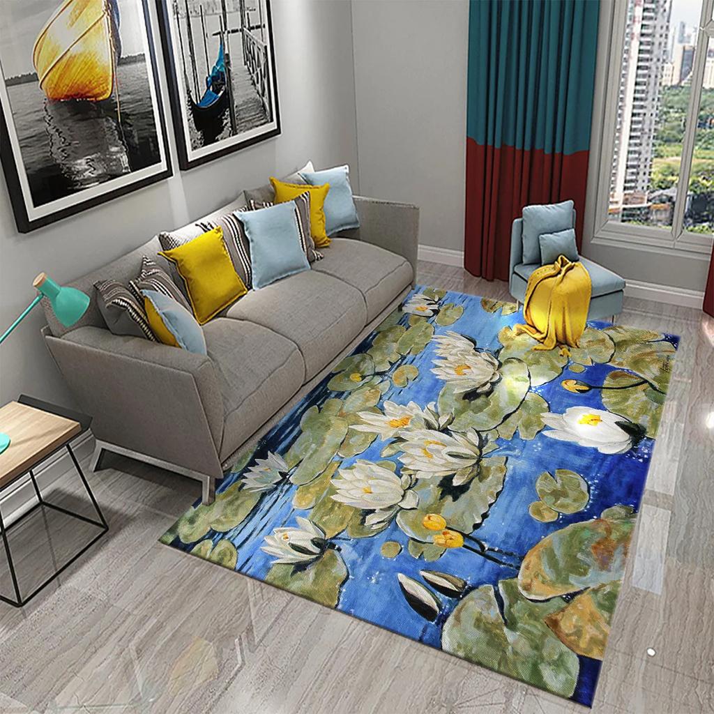 3D Water Lily Abstract Oil Painting Carpet for Bathroom Kitchen Anti-slip Doormat Rug Carpet Bedroom Living Room Decor Floor Rug