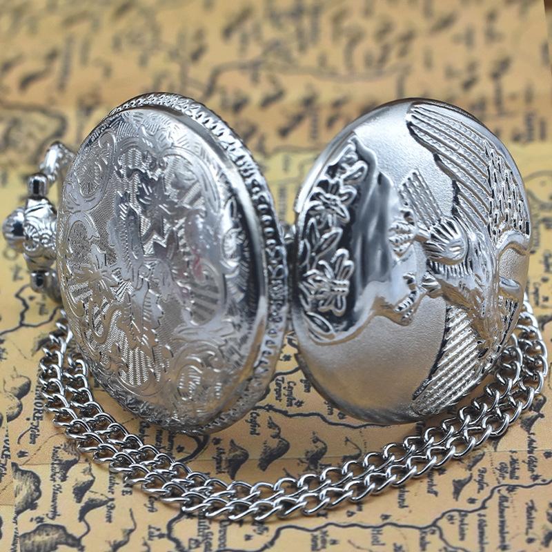 Vintage Eagle Quartz Pocket Watch Simulated Pendant Necklace Fob Chain for Women Men