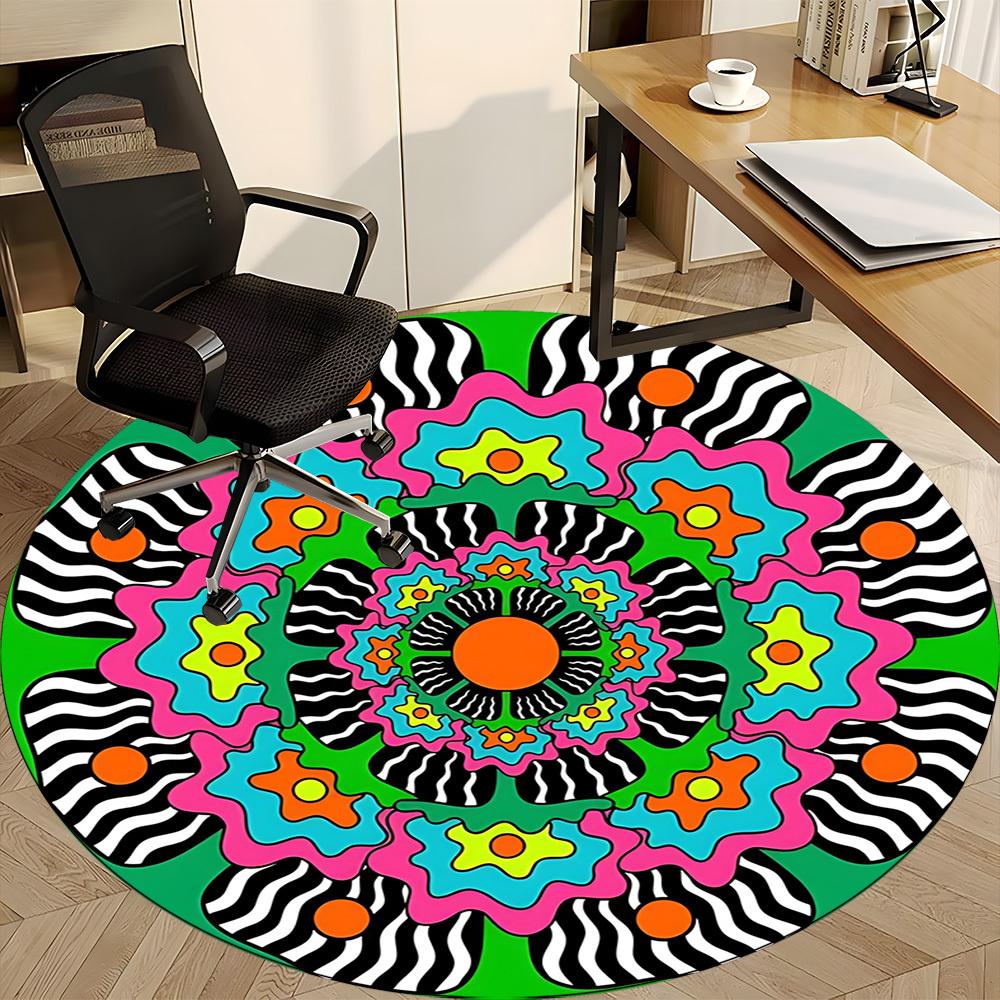 1PC Psychedelic Mandala Office Round Rug, Non slip, Soft and Durable Office Rug for Interior Decoration, Perfect for Office