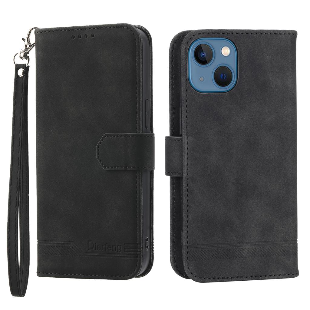 DIERFENG DF-03 Drop-proof Phone Case for iPhone 13 Mini 5.4 inch,Stand Wallet PU Leather Lines Imprinted Cell Phone Cover