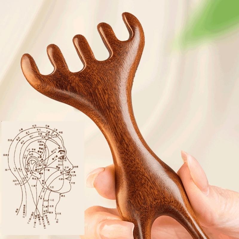 Handmade Sandwood Hair Comb And Face Massager Wide Tooth Comb For Scalp Health And Relaxation