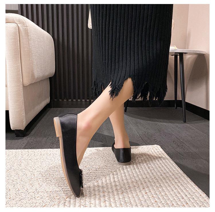 - [] New York Dinner _ Rhinestone Square Buckle Shallow Mouth Flat Sole Shoes Women's Wedding Shoes Commuter Shoes