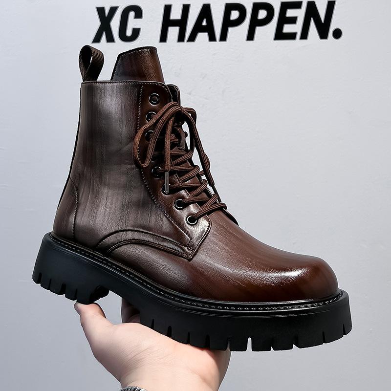 Side Zipper Martin Boots Outdoor Fashion Tooling Boots 2024 Hong Kong Wind Locomotive Boots Men's Premium Leather Shoes 3315-A