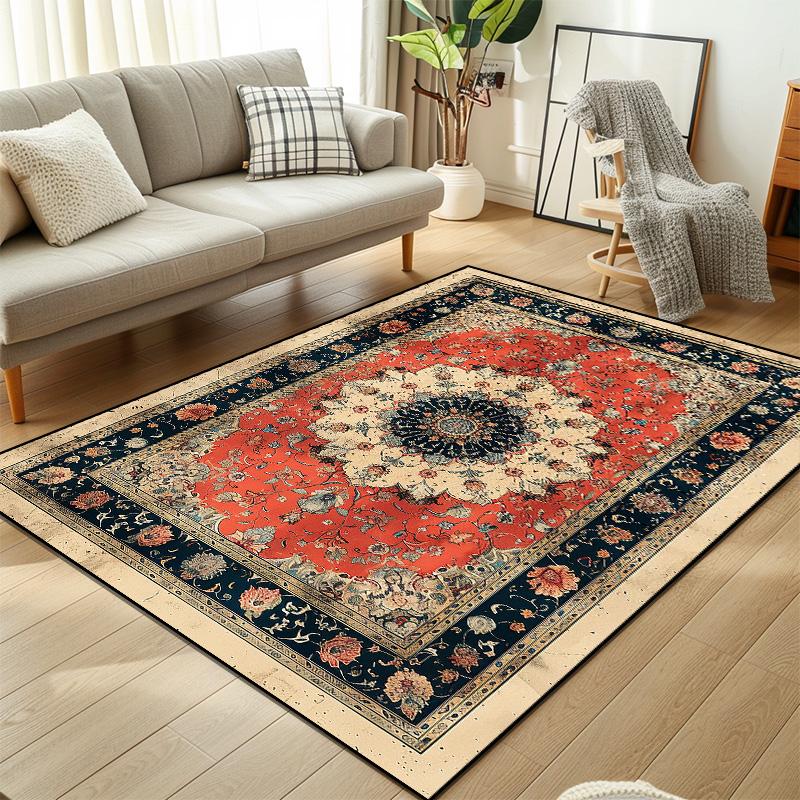 Vintage Ethnic Carpet Decoration Bedroom Retro Anti Slip Floor Mats Large Area Living Room Rug Washable Cloakroom Lounge Rug