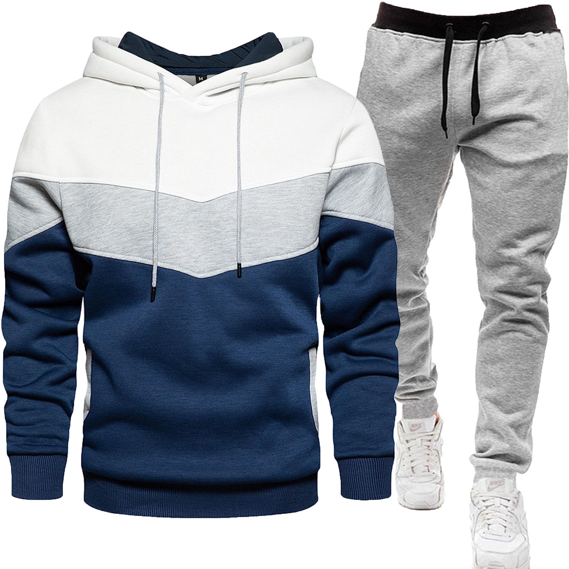 

2024 Men s Fashion Spliced Hooded Sweatshirt & Long Pants Two-Piece Sports Suit for Autumn/Spring XL