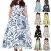 Abito Casual da Donna Taglie Forti Stampa Floreale Retro Girocollo Manica Corta Tasca Cintura Cravatta