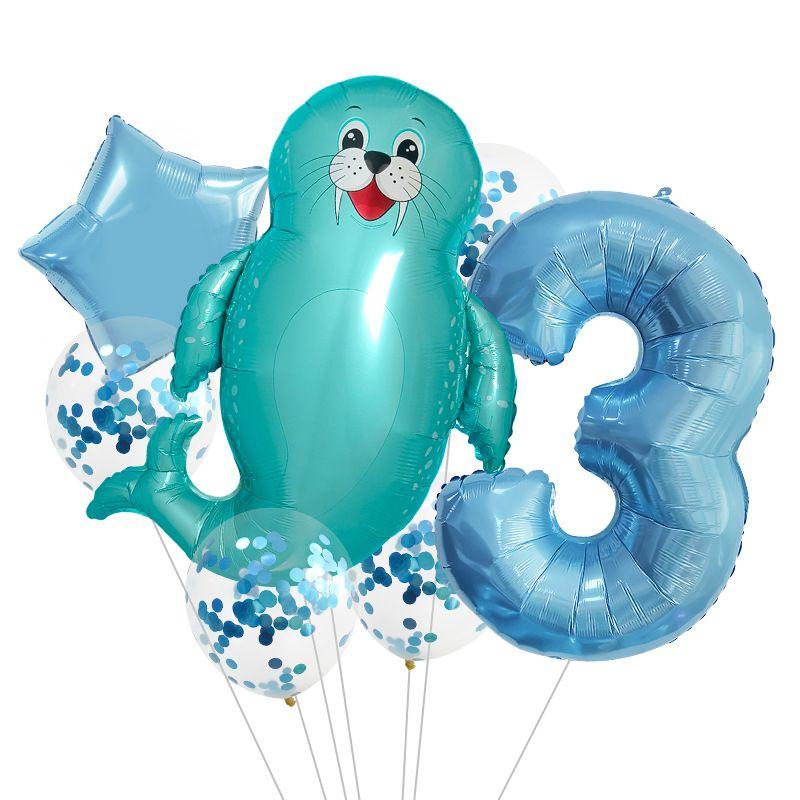 Ocean Theme Balloon Set Kids Birthday Number Balloon Decor