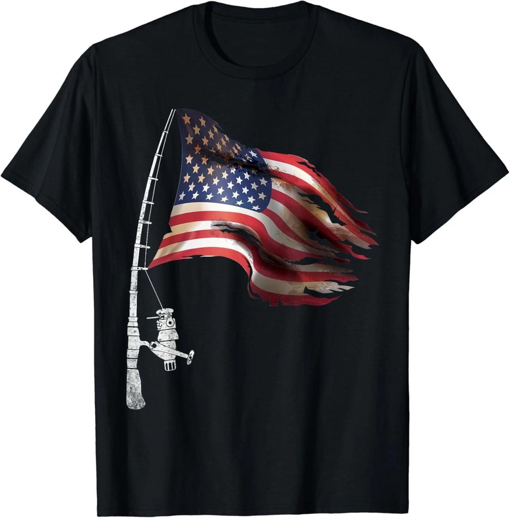 Fishing American Flag Fisherman Patriotic Day 4th of July Gift Unisex T-Shirt