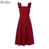 ZANZEA Women Square Collar Summer Casual Sleeveless Dress Holiday