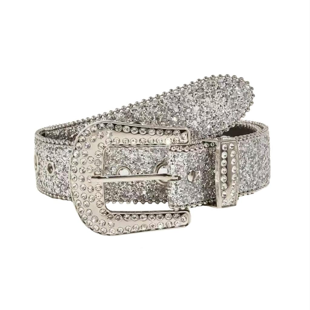 European and American Beautiful Women Belt Women Fashion Trendy Eye Shiny Style Western Rhinestone Buckle Wide Belt Waist Chain