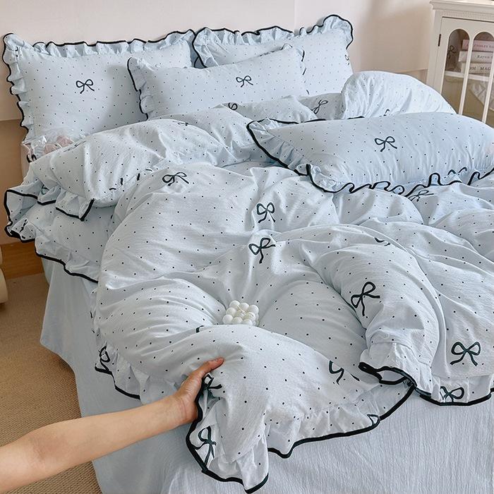 Korean Princess Cloud-like Crinkled Gauze Lace Cotton Bedding Set
