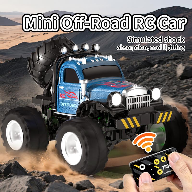 Desktop Mini Rc Car 1/64 Alloy Diecast With Trailer Remote Control Pick-up Trucks Cars For Boys Electric Truck For Kid Gift