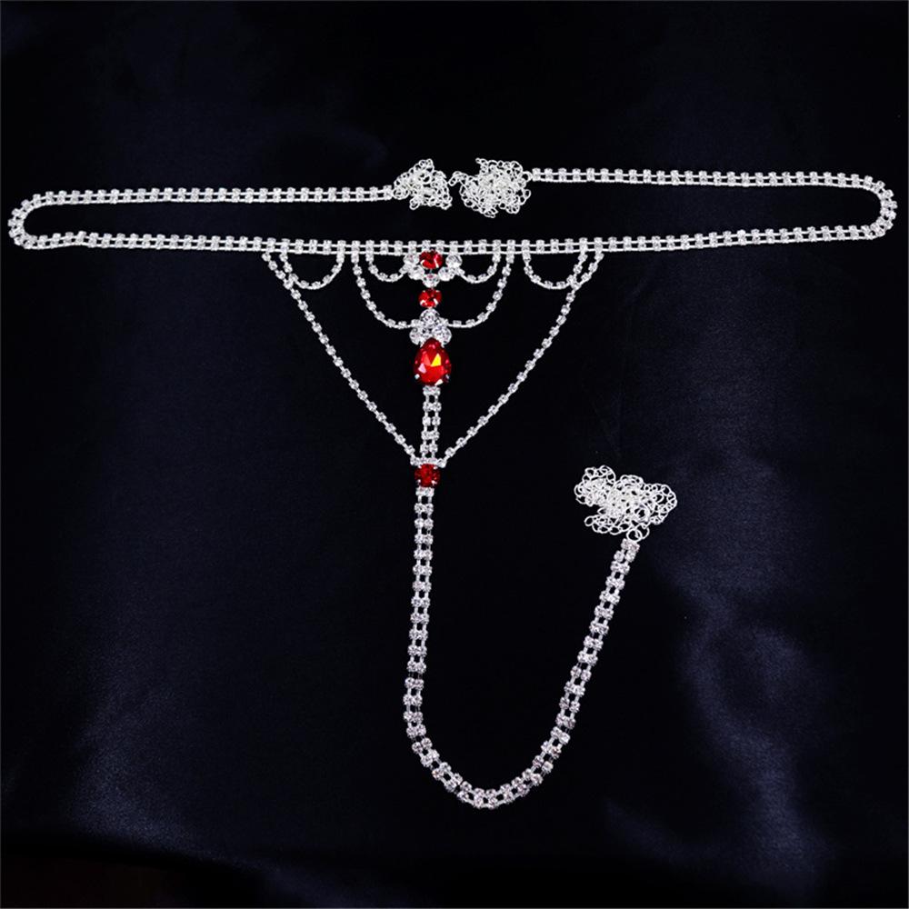 European And American Fashion Luxury Body Chain Shorts, Sparkling Ruby Sexy Crystal Thong Nightclub Bikini Waist Chain