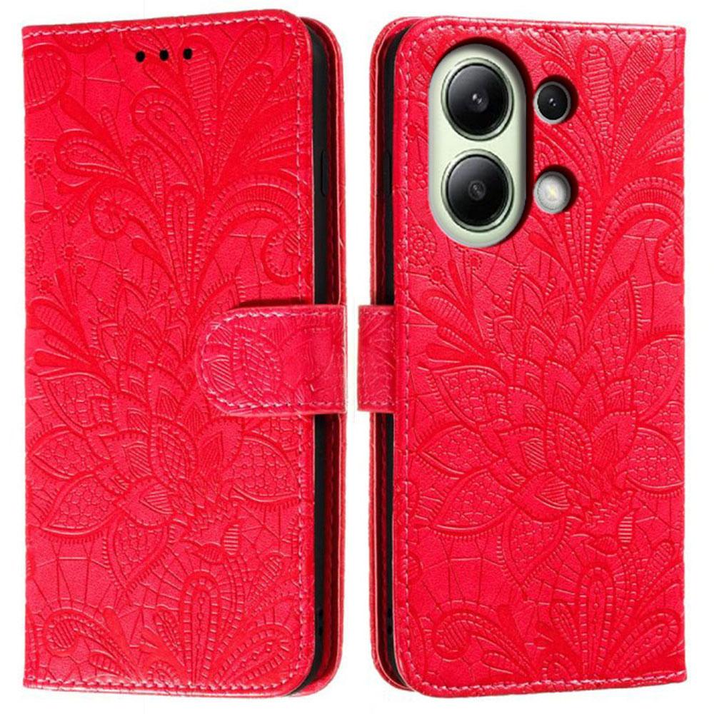 For Xiaomi Redmi Note 13 4G Case Lace Flowers PU Leather Flip Wallet Phone Cover