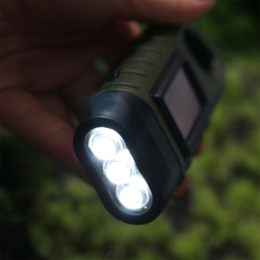 Solar Powered Charging Torch Hand Crank Outdoor Camping Flashlight  Saving Space for Backpack