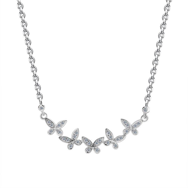 Luxury Full Diamond Butterfly Four Leaf Clover Moissanite Clavicle Sweater Chain S925 Silver D Color Trendy All-match Women Fine