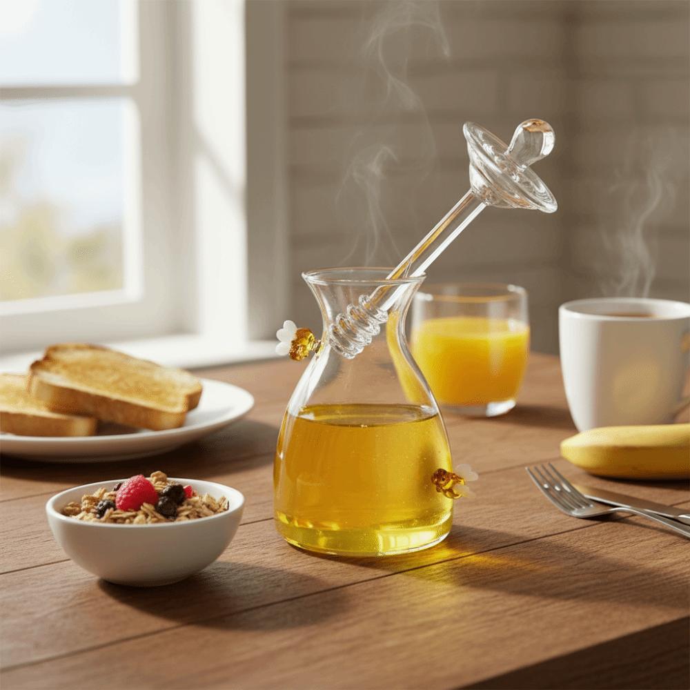 Simple Large Capacity Glass Honey Jar Three-dimensional Bee Clear Honey Pot With Dipper Rod Honey Container Muffin