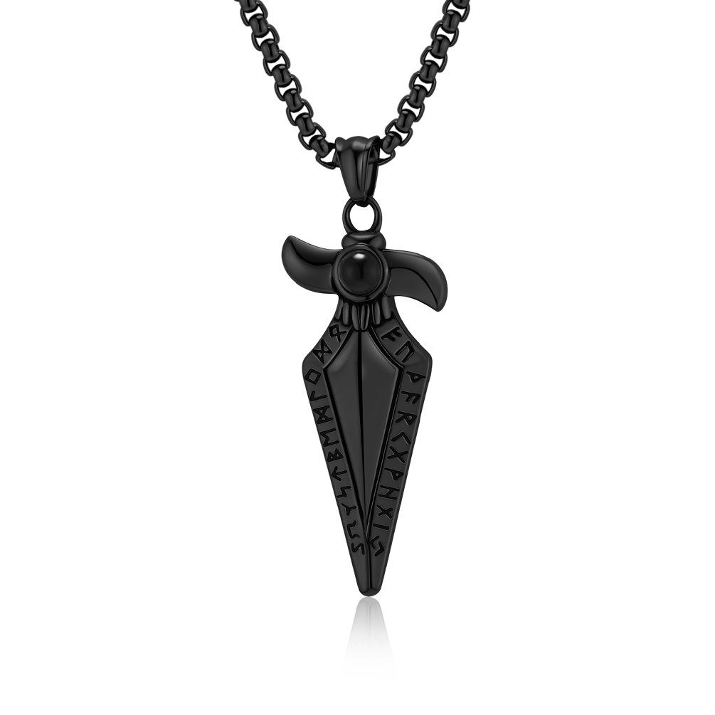 Nordisch Retro Wikinger Text Edelstahl Speerspitze Anhänger Herren Personalisierte Titanstahl Halskette black