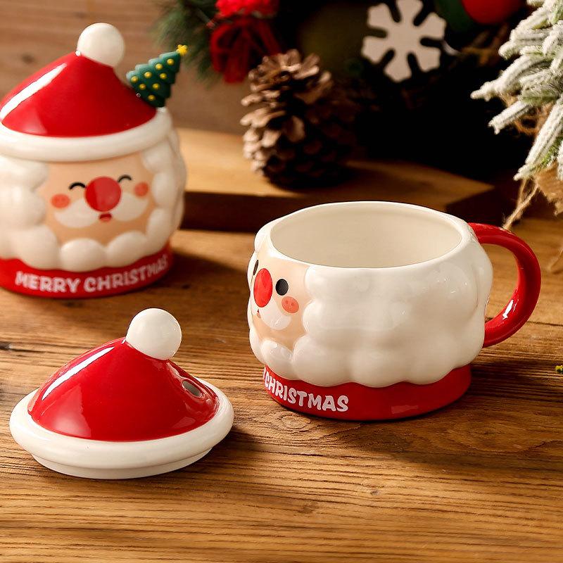 Christmas gift mug Santa cup ceramic water cup with lid high value gift for girls