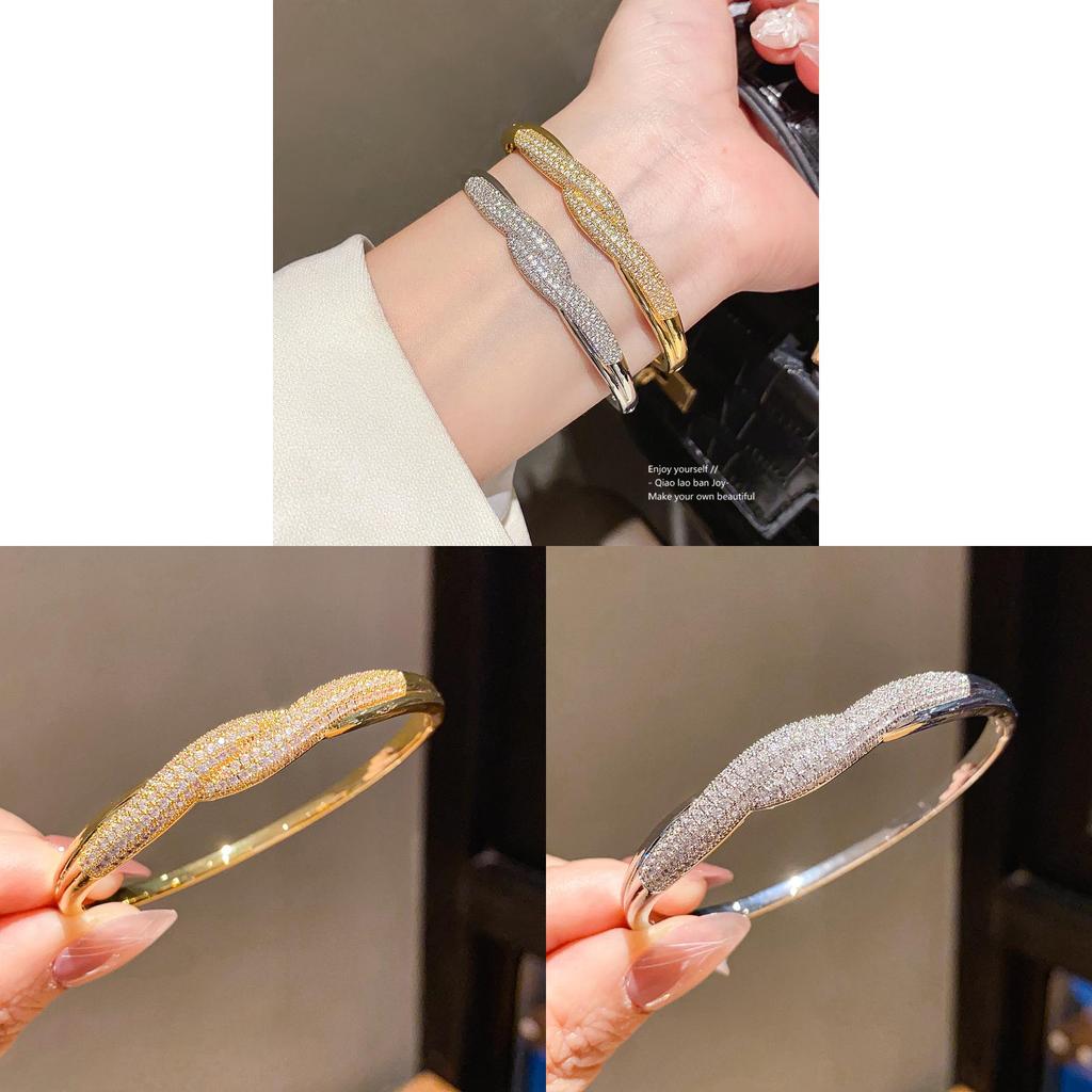 Bracciale a Manica Geometrico Placcato Oro 18k con Zirconi per Donna Gioielli di Moda 2025