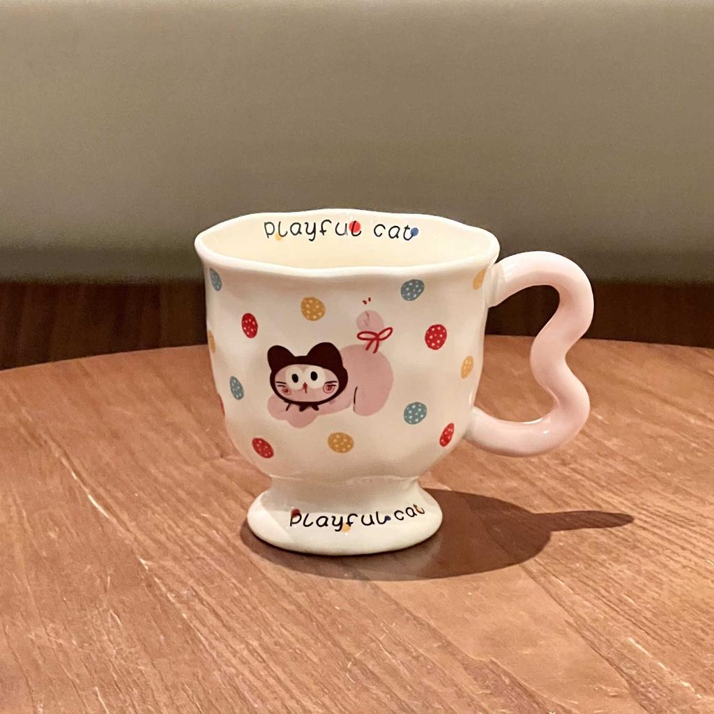 ins style high value polka dot mug girl cute ceramic water cup children's milk breakfast cup birthday gift