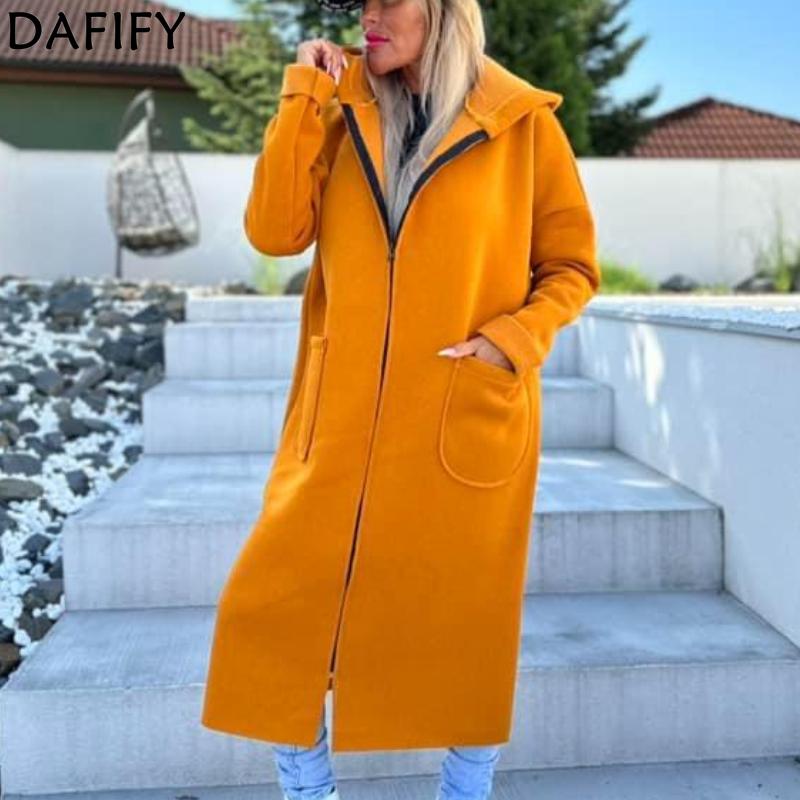 DAFIFY Damemote Uformelt ensfarget trykk Høst Vinter Langermet hettejakker og kåper