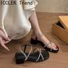 Women's Summer Crystal Narrow Band Women Sandals Concise Comfort Thick Heel Footwear for Ladies