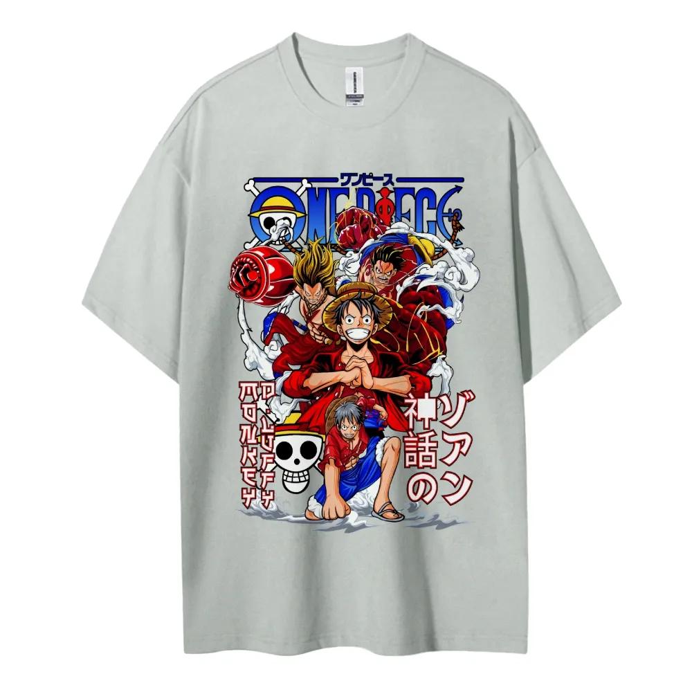2026Summer for Men New Purecotton One Piece Character Exquisite Anime Printed Shortsleeved Tshirt Round Loose Quality Shirt