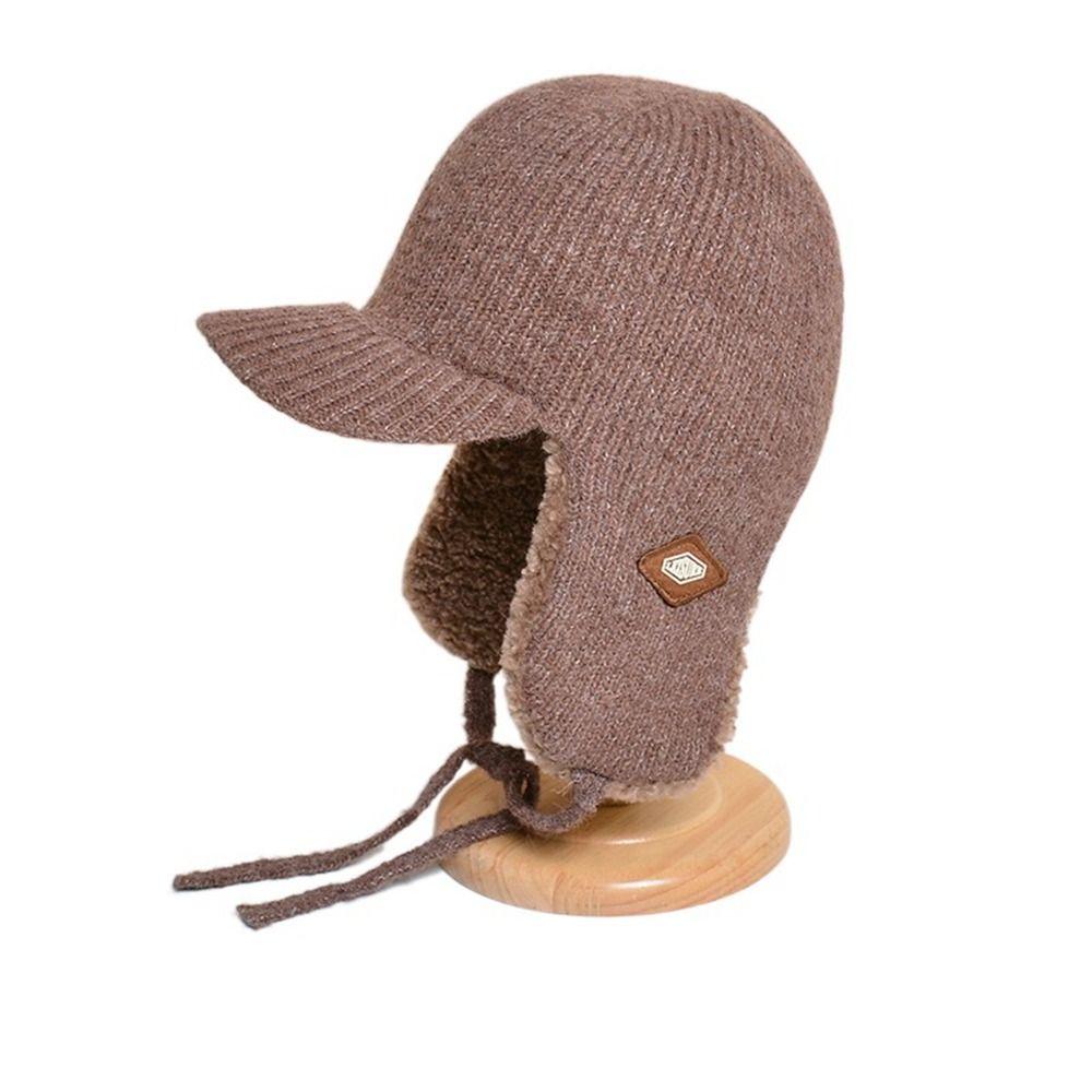 

Вітрозахисна Шапка В язана з Захистом Вух Оксамитова Шапка з Вушанками Модні Зимові Шапки-Бомбери Зима кавовий