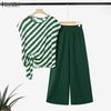 ZANZEA Women Short Sleeve Stripe Blouse and Pants Casual Two Piece Sets