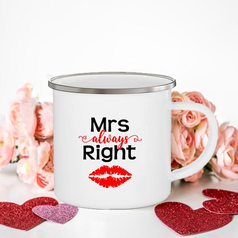 Frau/Herr Richtig Druck Paar Tassen Kreative Kaffeetasse Getränk Dessert Frühstück Milchbecher Emailletassen Henkel Trinkgeschirr Valentinstagsgeschenk