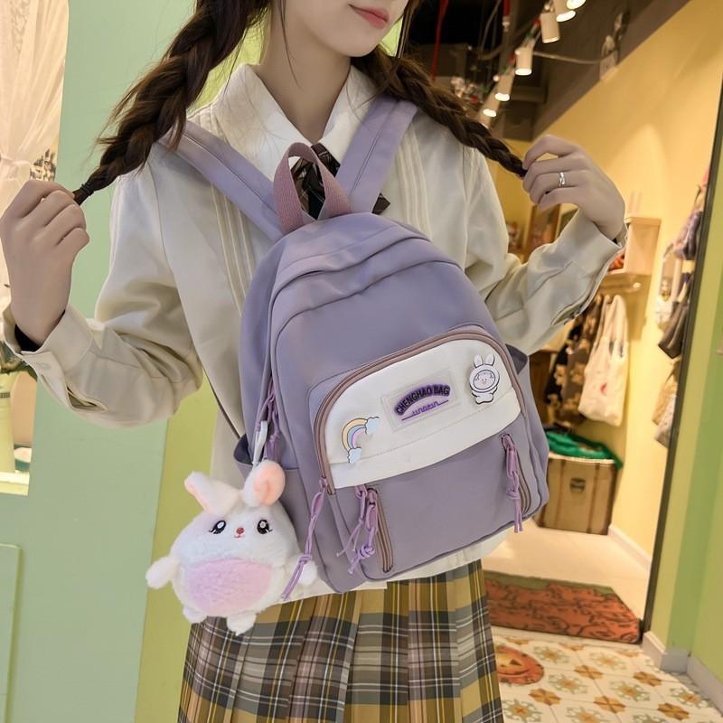 Blocked Simple Color Letter Decoration For Student Casual Backpacks For Daily