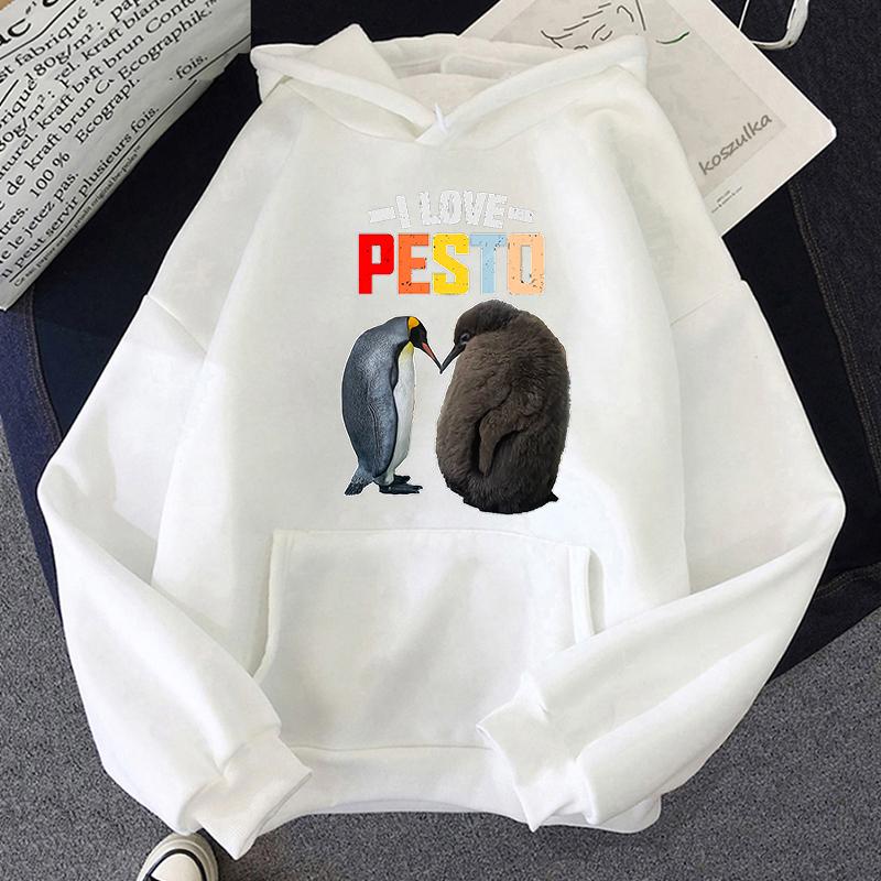 Funny I Love Pesto Penguin Hoodie Kawaii Anime Graphic Pullovers Men Women'S Harajuku Short Sleeves Aesthetic Sweatshirts Korea