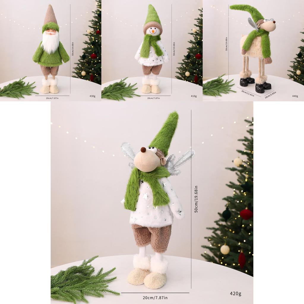 Christmas Decor Plush Doll With Green Scarf For Holiday Window Display