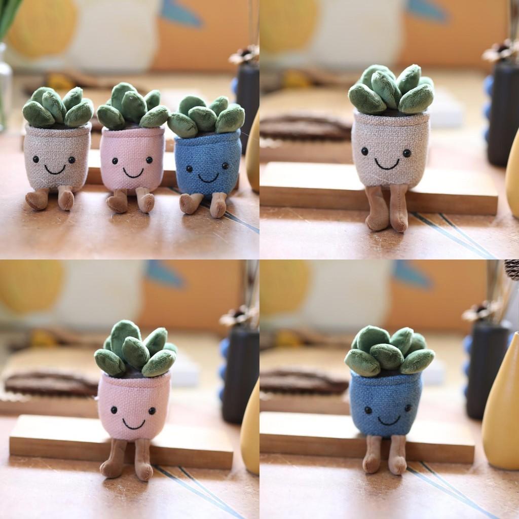 Plush Succulent Potted Plant Decor With Keychain Attachment For Home Office Use