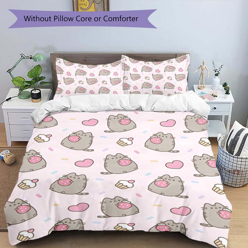 3pcs Pusheeen Design Cover Set - HD Printed Bedding with 1 Cover and 2 Pillowcases - Perfect for Home and Dorm Decor