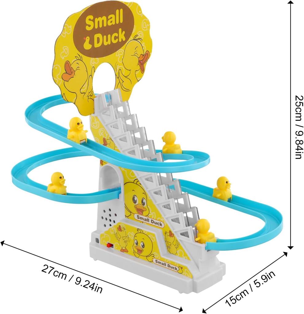 Small Duck Climbing Stairs Toy Kids Roller Coaster Toy Electric Duck Stair Climbing Toy with Music and Battery for Children (9 Ducks)